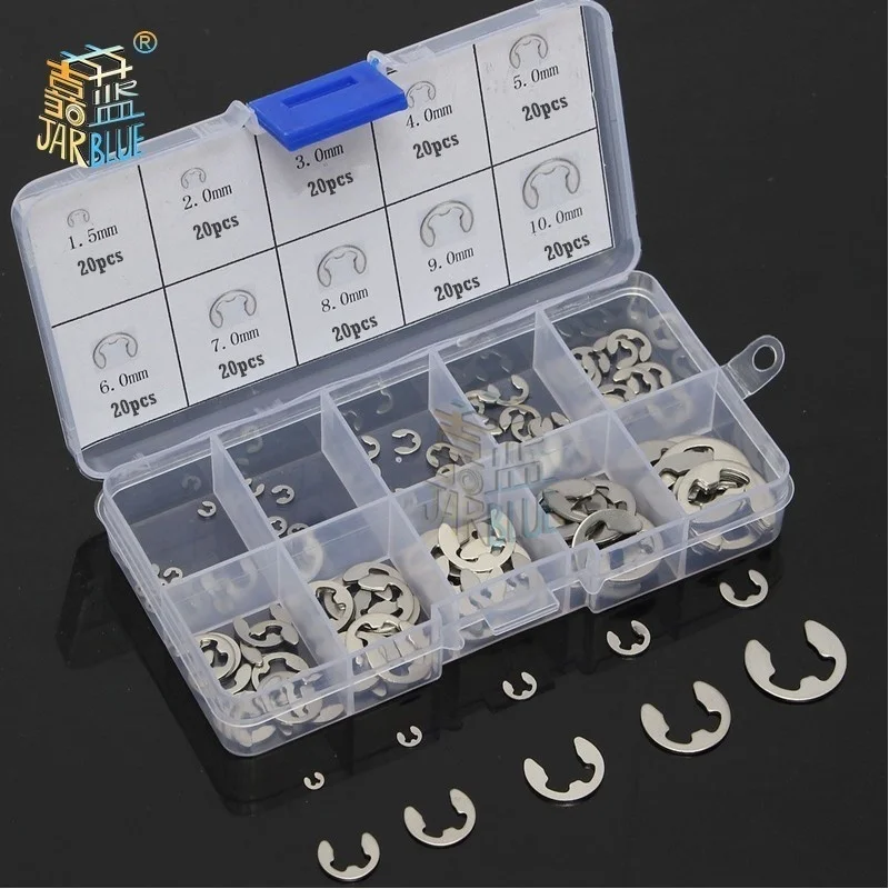 120/200 Pcs 304 Stainless Steel Stainless Steel E Clip Washer Assortment Kit Circlip Retaining Ring For Shaft Fastener M1.5~m10 - Washers - AliExpress