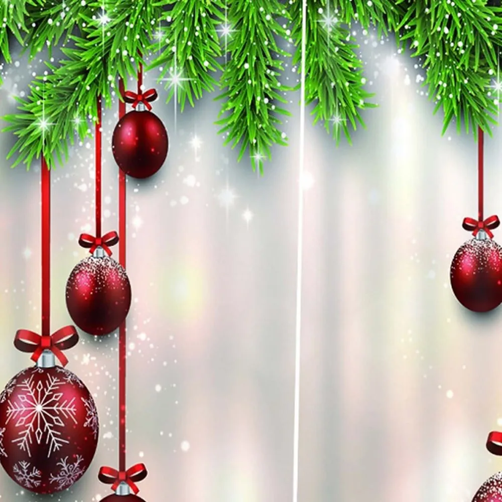 Living Room Decorative Curtain Christmas Red Ball Christmas Decoration Full Blackout Hook Curtain Print Curtain Bedroom