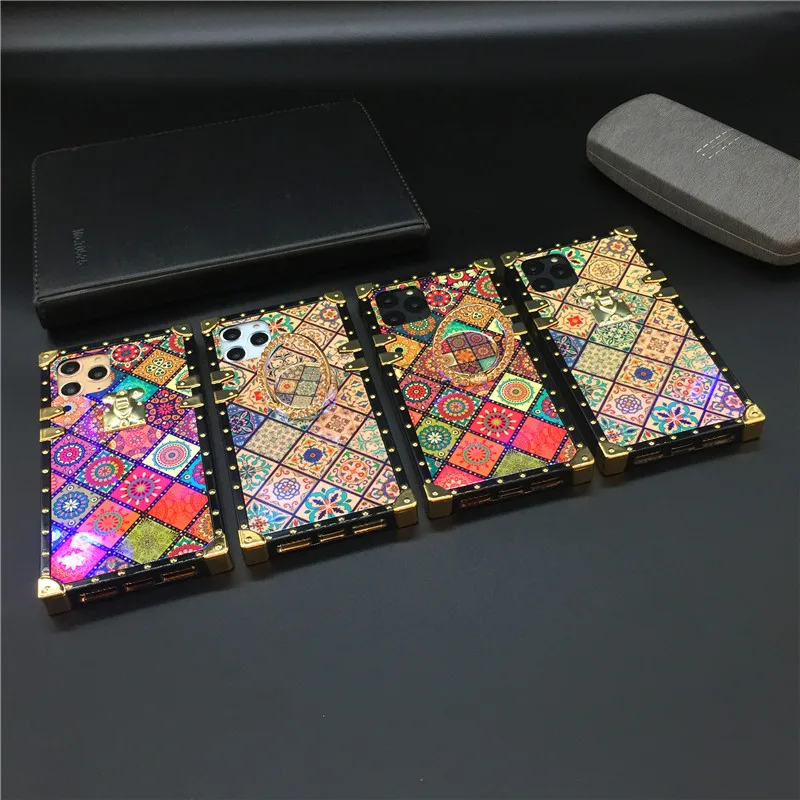 Роскошная квадратная крышка Винтаж в клетку с цветами комплект чехол для samsung Galaxy S10 Lite S8 S9 Plus Note 10 9 8 J4 J6 A10 A7 A20 A50 M10 M20