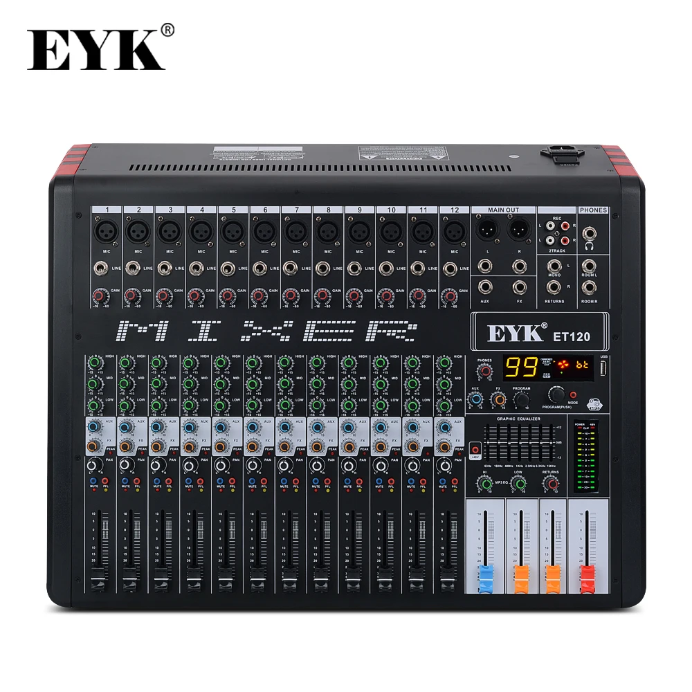 Eyk Et120 12channels Professional Audio Mixer 7 Band Eq 99dsp Usb