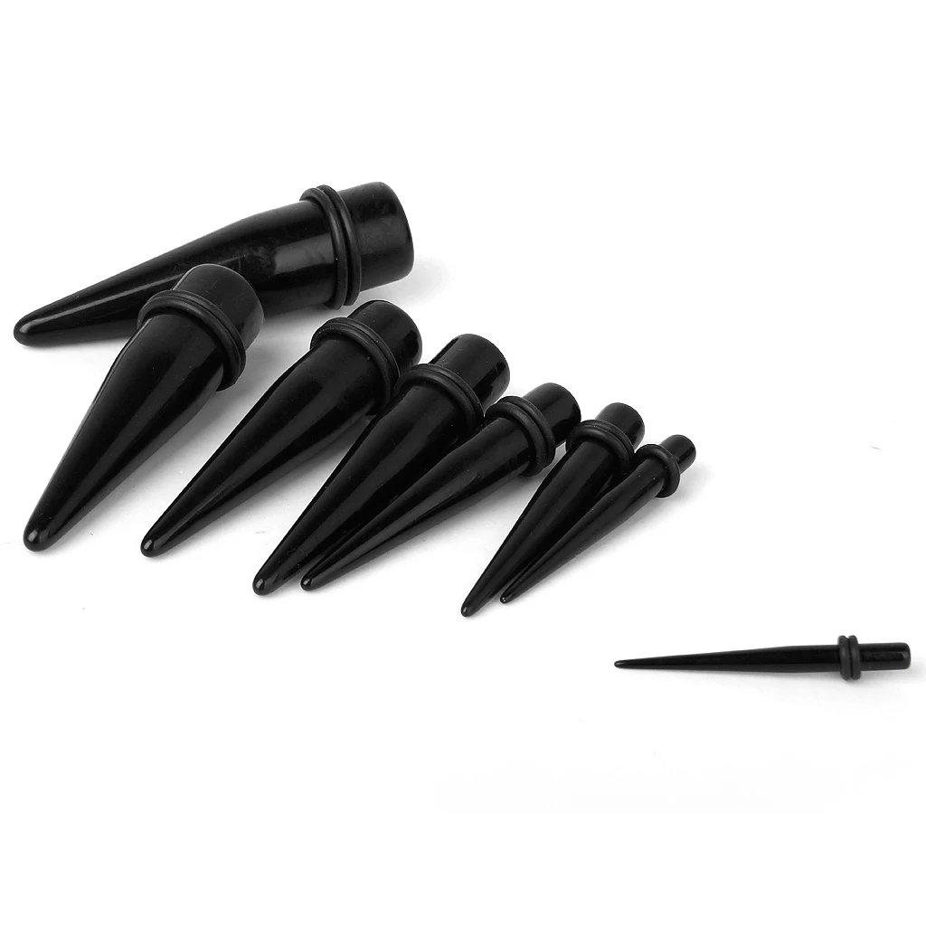 8 x Black Acrylic Expander Taper Ear Stretching Plug with different sizes Double O-ring