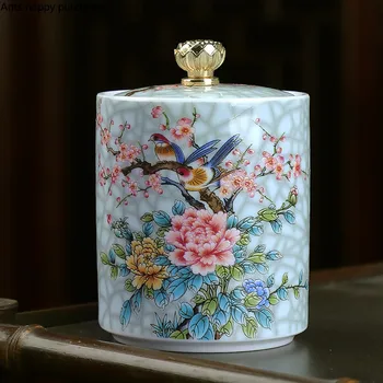 

Enamel Seal Tea Pot Painted Ceramics Storage Tank with Cover Japanese-style Retro Tea Container Home Organize Storage Tanks