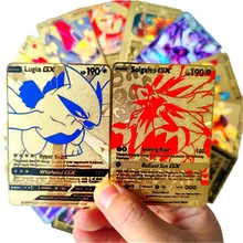 Carte Pokemon en métal V Vmax, 27 Styles, doré, Pikachu, Charizard, Mewtwo, Super jeu, Collection de cartes Anime, jouets, cadeau