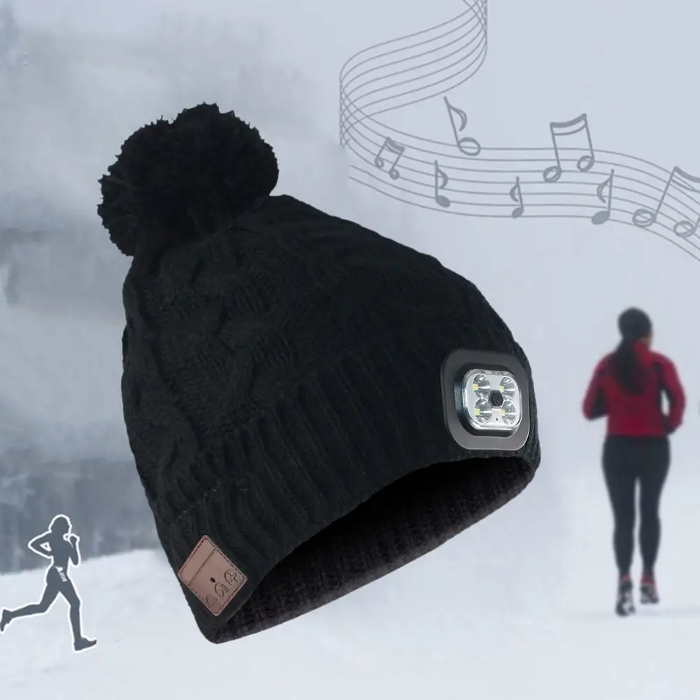 Беспроводная смарт-шапка Bluetooth бини светодиодный вязаная шапка с наушником стерео динамик микрофон ручной работы для спорта на открытом воздухе бег прогулки