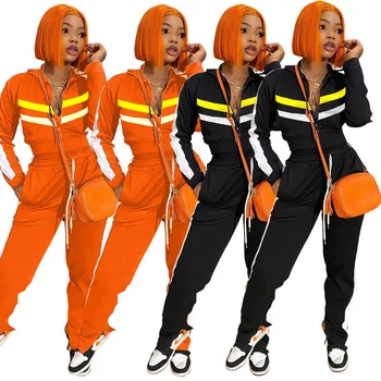 

ZKYZWX Casual 2 Piece Set Women Tracksuit Fall Clothes Crop Tops and Split Pants Sweat Suits Lounge Wear Outfits Matching Sets