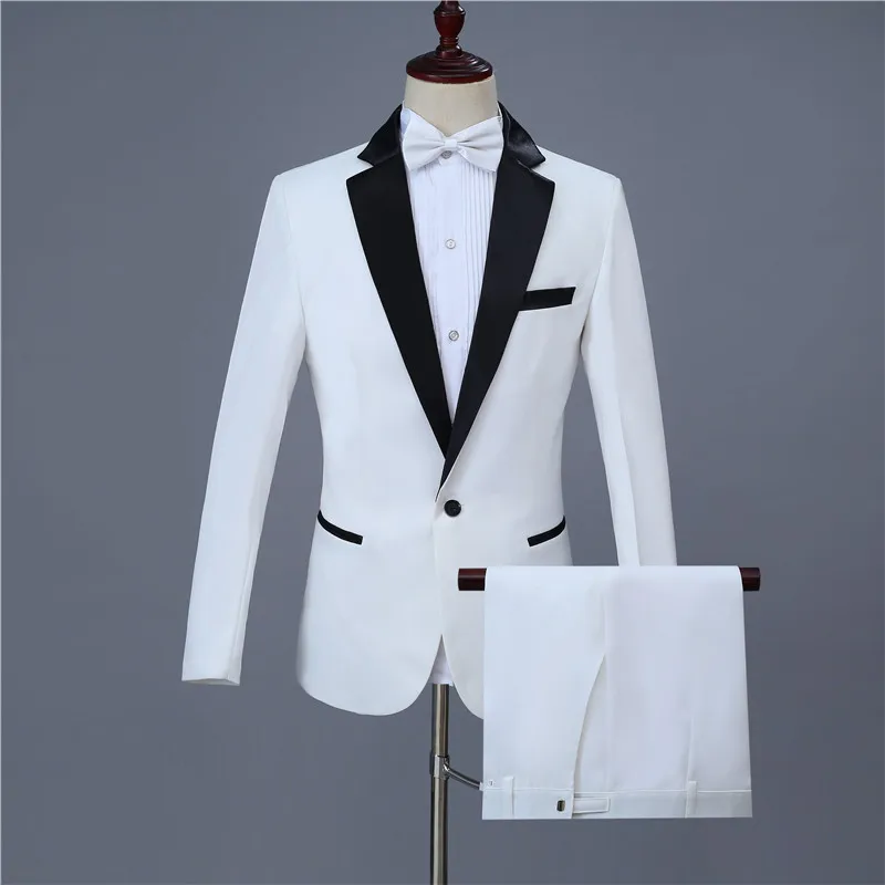 white set Благородный мужской свадебный костюм, Блейзер, набор, Белый, дешевый, тонкий, для жениха, для хоста, наряд, для банкета, вечерние, рождественское платье, пальто, 2 предмета - Цвет: white set