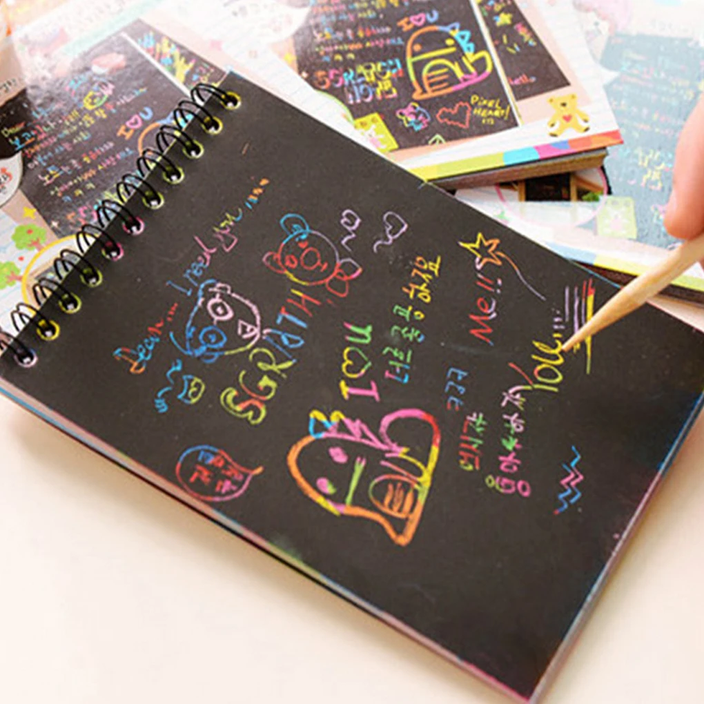1 книга цветной яркий скретч блокнот бумага граффити DIY катушки Рисование книга для детей Рисование книга цвет случайный