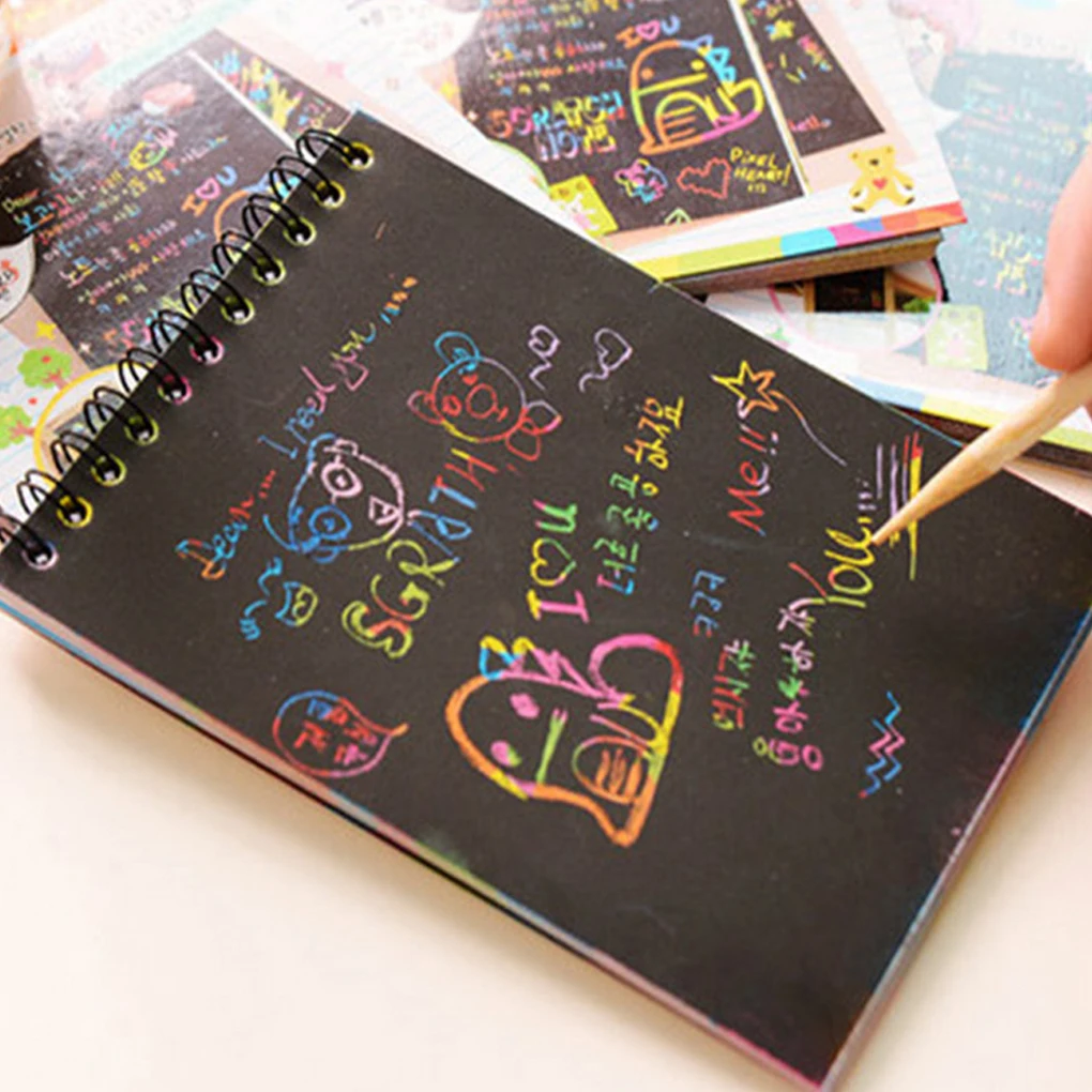 1 Book Colorful Dazzle Scratch Note Sketchbook Paper Graffiti DIY Coils Drawing Book Children drawing book Color Random