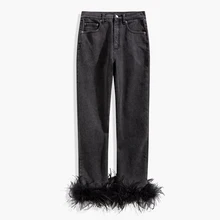 Весенние новые стильные брюки с отстрочкой из перьев, облегающие джинсы с несколькими карманами, Женские однотонные повседневные Прямые брюки для женщин