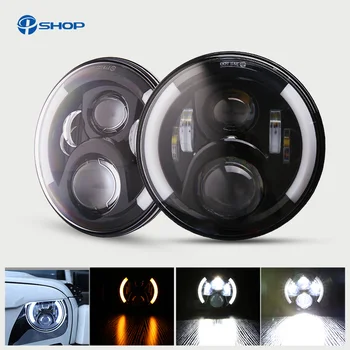 

7'' Round Led Driving Light H4 Headlight Kit 50W Hi-Lo Beam 30W Cree Chips 6000K for Drl 4X4 4WD Offroad for Jeep Jk TJ LADA