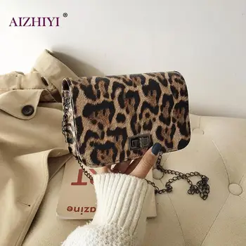 

Female Fashion Leopard Square Crossbody Handbags Women Casual PU Leather Chain Small Flap Shoulder Messenger Bag
