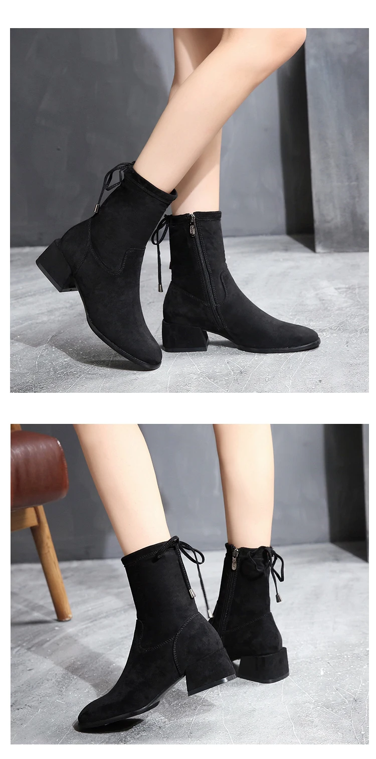 Bootee/ г. Женские резиновые сапоги ботинки на низком каблуке Женская обувь с круглым носком Роскошные Дизайнерские непромокаемые сапоги до середины икры на шнуровке