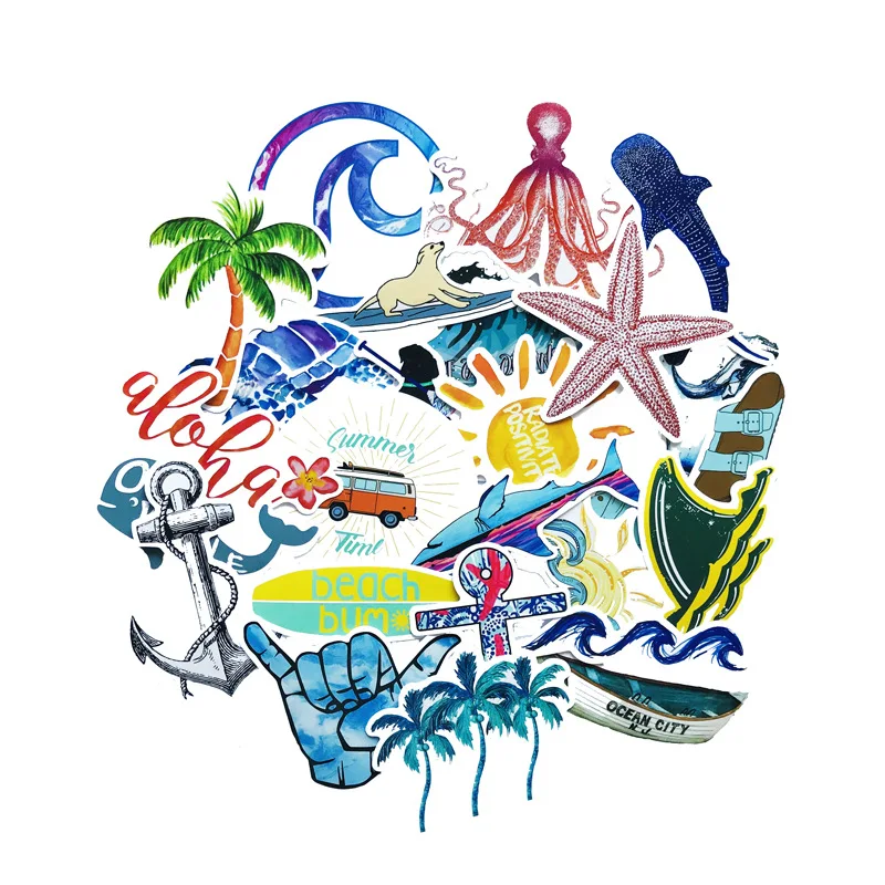 10/50pcs Summer Beach Stickers Surfing Sea Turtle Decal VSCO for Laptop Fridge Phone Skateboard Suitcase Girl Flask Sticker