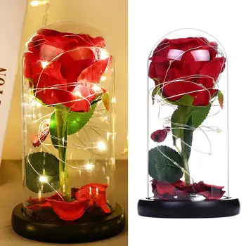 

Beautiful Eternal Rose LED Light Beauty And The Beast Rose In Glass Dome For Valentine's Day Mother's Or Christmas Day Gift