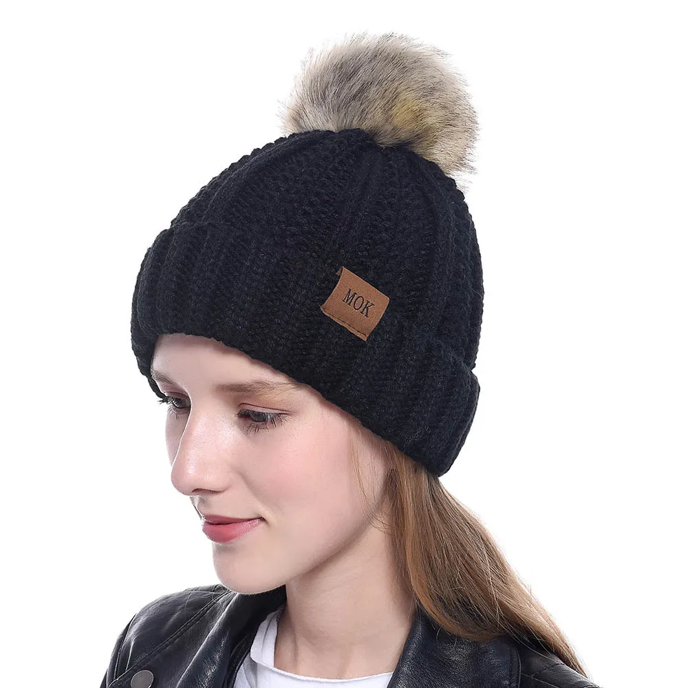 Новинка, модные шапки Skullies Beanies, зимние шапки для женщин, толстая вязаная теплая шапка, женская меховая шапка с помпонами, шапка для девочек