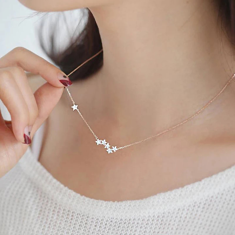 

Pendant Necklaces For Women Ins Collarbone Chain Little Star Micro Cubic Zirconia Silver Color Fashion Jewelry KBN397