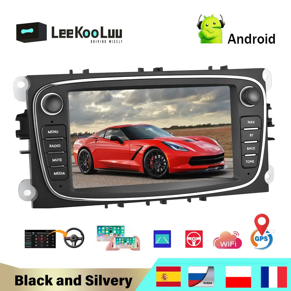 Leekooluu – Autoradio 7 ", Android, Gps, Wifi, Bluetooth, Fm, Mp5, Lecteur Multimédia Pour Voiture Ford Focus, Mondeo (C-Max, S-Max)