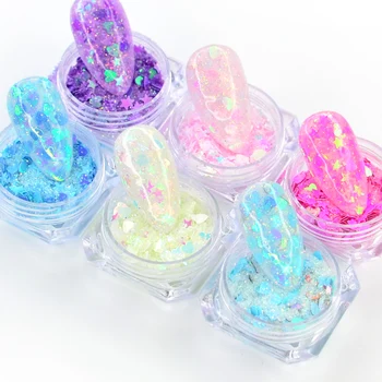 

1pcs Holographic Nail Glitter Powder Mix Star Moon Heart-shaped Sparkly Nail Art Flakes Charm Glitter Flakes Manicure Decoration