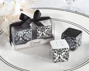 

wedding birthday party favor gift and giveaways for guests--Damask Ceramic Salt and Pepper Shakers bridal shower 80set/lot