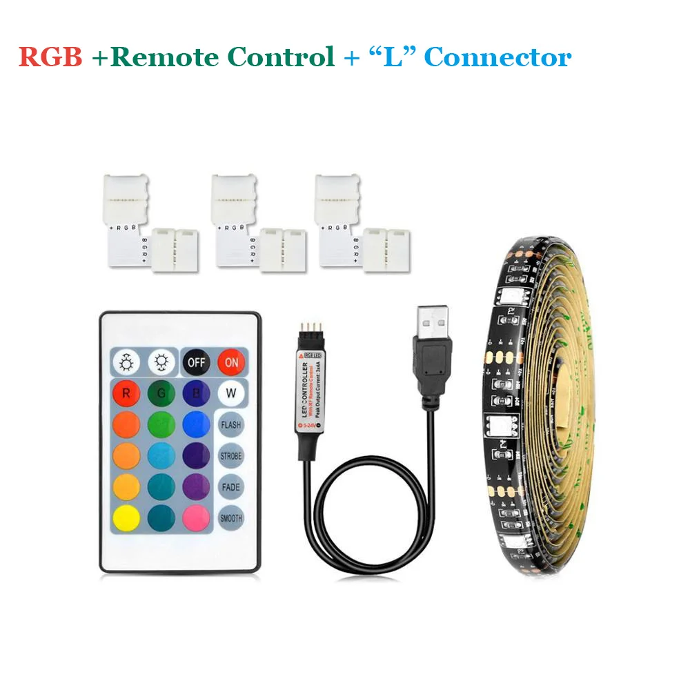 5V USB 5050SMD RGB led ленточный светильник неоновая лампа ТВ ПОДСВЕТКА Смещенный светильник ing PC УКРАШЕНИЕ экрана гибкая лента лампа 1 м 2 м 3 м - Испускаемый цвет: With L Connector