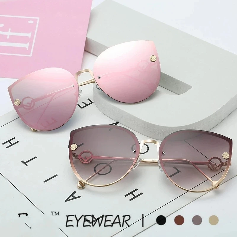 NONOR Sexy ladies Cat eye Women Sunglasses High Quality Fashion Rimless  Brand Shades Glasses Female Sunglasses Oculos Vintage