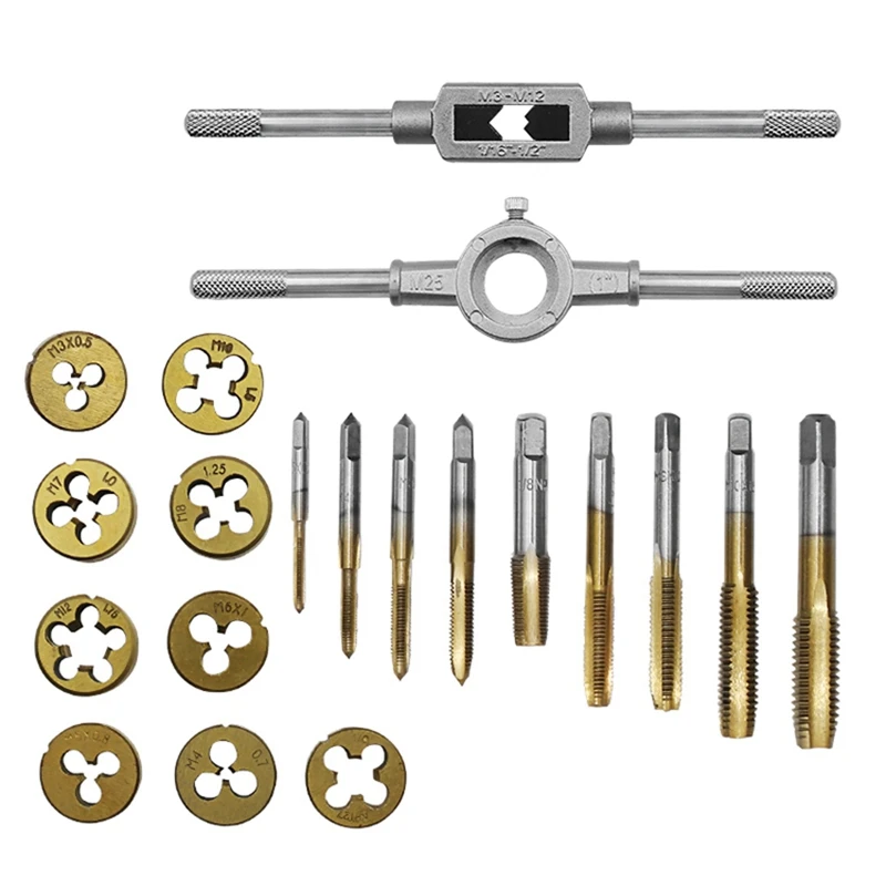

20Pcs/Set Tap Dies Set Nc Screw Thread M3-M12 Plugs Taps Titanium Plating Hand Screw Taps Hand Tools
