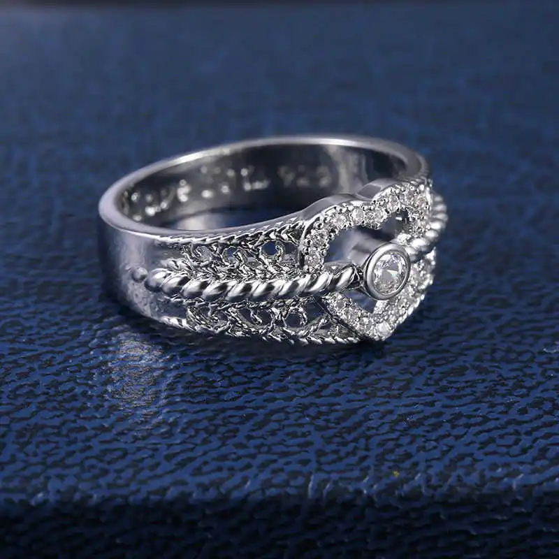 Кольца серебряные женские Свадебные обручальные кольца сердце Sz 6-10