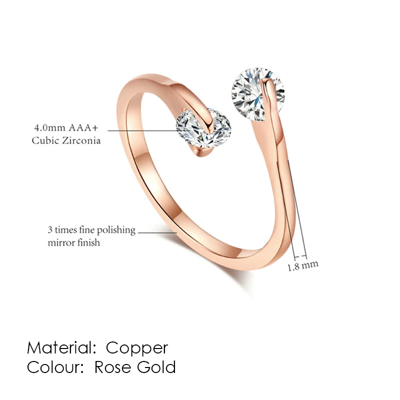 Adjustable Lightning Bolt Ring – 18K Rose Gold Tone, Cubic Zirconia, Open Finger Design, Fashion Jewelry Gift - View #11