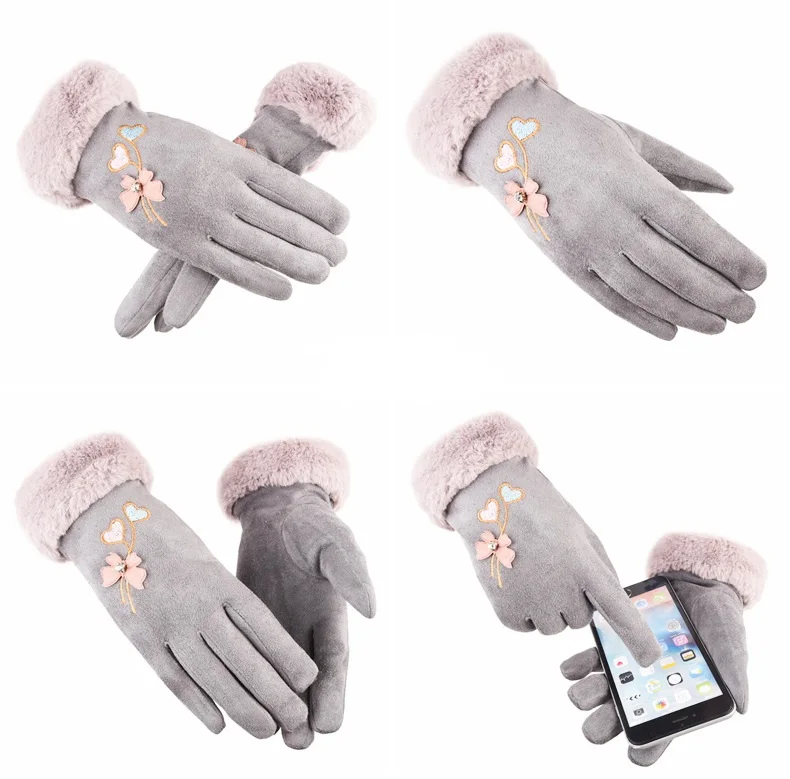Women Suede Wool Glove