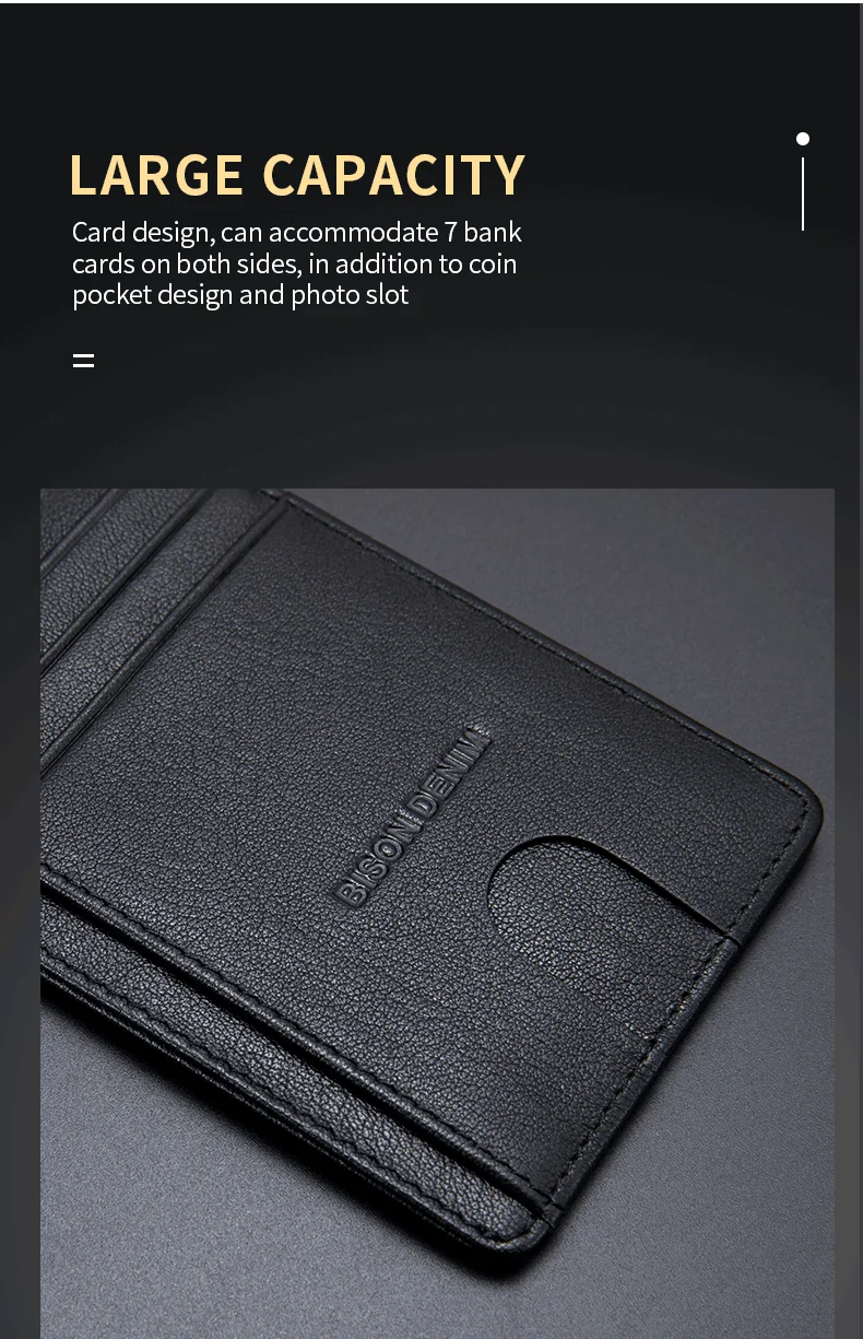 BISON DENIM Kuh Leder Mode Dünne Minimalist Männer Brieftasche Kreditkarte Halter RFID Blocking Leder Geldbörse 11.3*8.2*1cm W9670-1BS – Detail 5