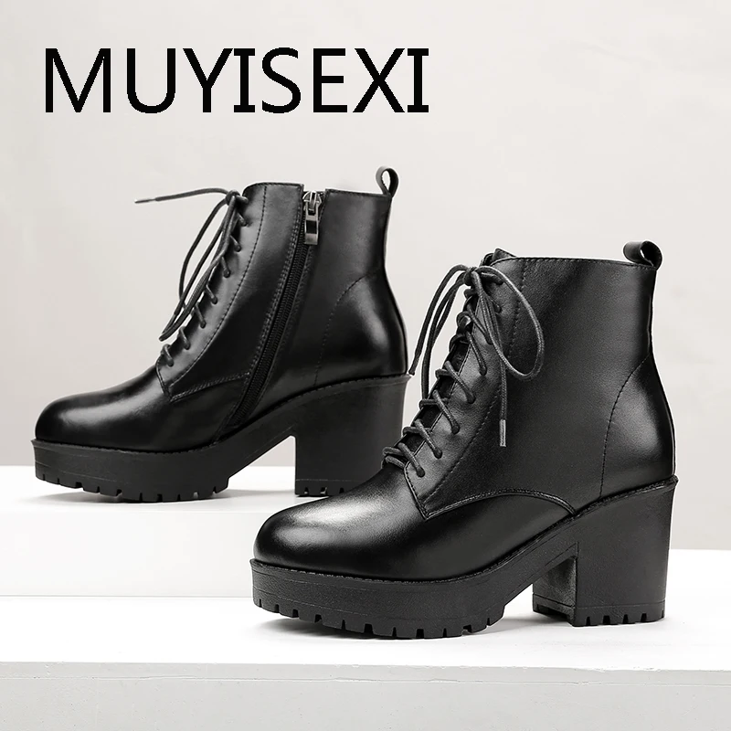 

Wool ankle boots women Russia winter shoes fashion wool zipper round toe platform warm 7.5cm high heel plus size MELD04 MUYISEXI