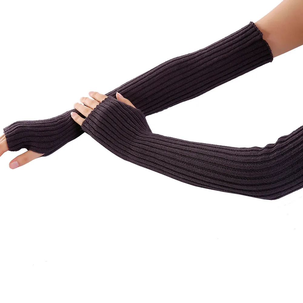 1 пара, мягкие эластичные вязаные рукавицы для рук, женские длинные перчатки без пальцев, черные, серые, кофейные, manche tatouage# B - Цвет: K