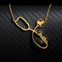 Personalized Name Necklaces Pendents Collares Mujer Stainless Steel Engraved Stethoscope Necklace Women Boho Jewelry BFF Collar