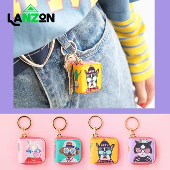 

Lanzon Cartoon Printed Mini Coin Purse Cute Keychains Key Bag Pendant Accessories Girls Small Wallets Hang adorn Pocket Bags
