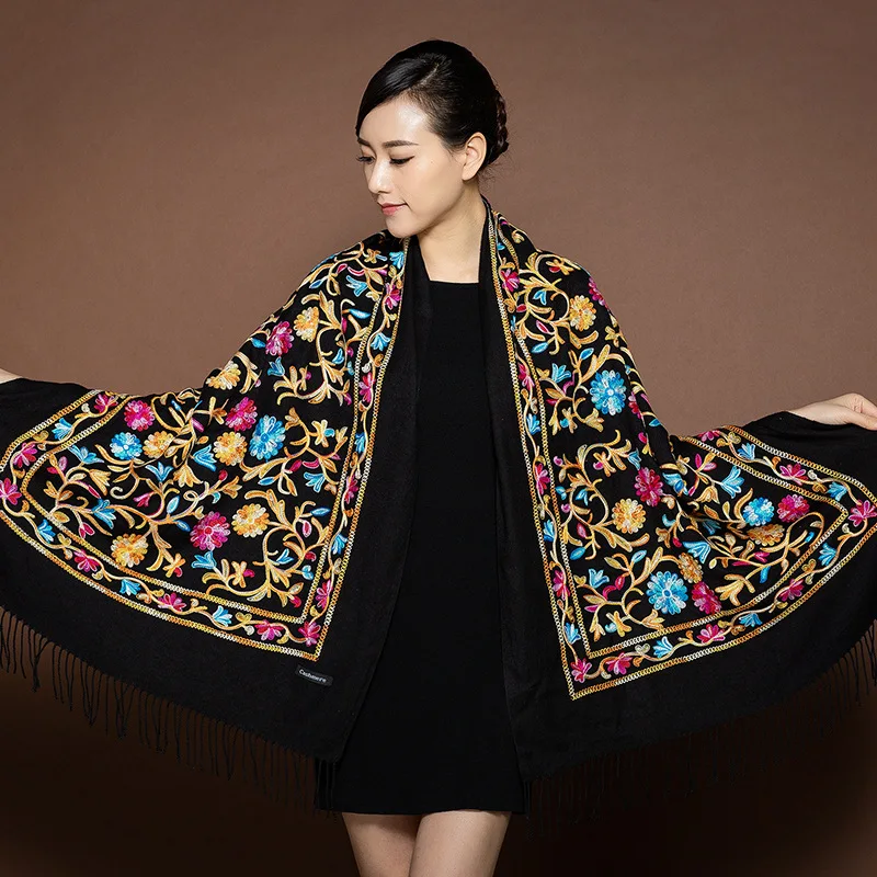see chart 8 Brand Scarf For Women Winter Embroidery Neck Cashmere Scarves Lady Shawl Wrap Female Foulard Blanket Tassel Bandana Femme - Цвет: see chart 8