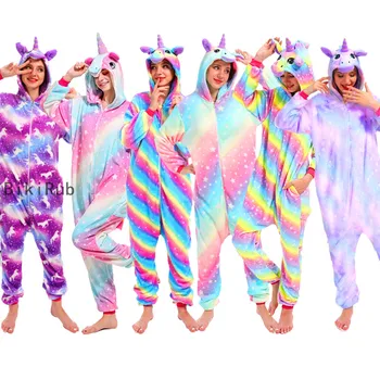 

Kigurumi Women Unicorn Pajamas Sets Flannel Cute Animal Pajamas Kids Winter Stitch Pyjamas Hooded Sleepwear Cartoon Homewear