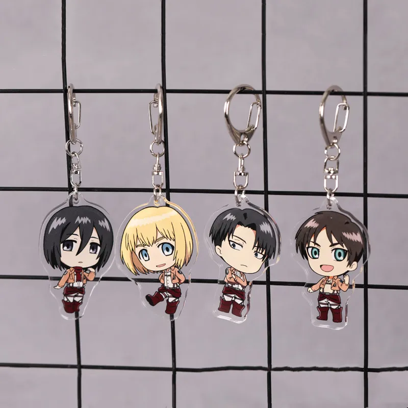 Attack on Titan Anime Figure Keychain Levi Ackerman Mikasa Ackerman Eren Jaeger Armin Arlert Acrylic Action Toys Figurine Model