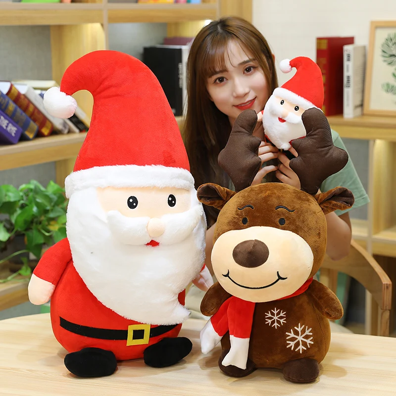 Hot 1pc 22CM~100cm Giant Father Christmas Doll Xmas Stuffed Plush Toy Soft Standing Sika Deer Santa Claus Decor Children Present electronic plush parachute santa claus toy turn somersault father christmas electric music christmas birthday gift for kids