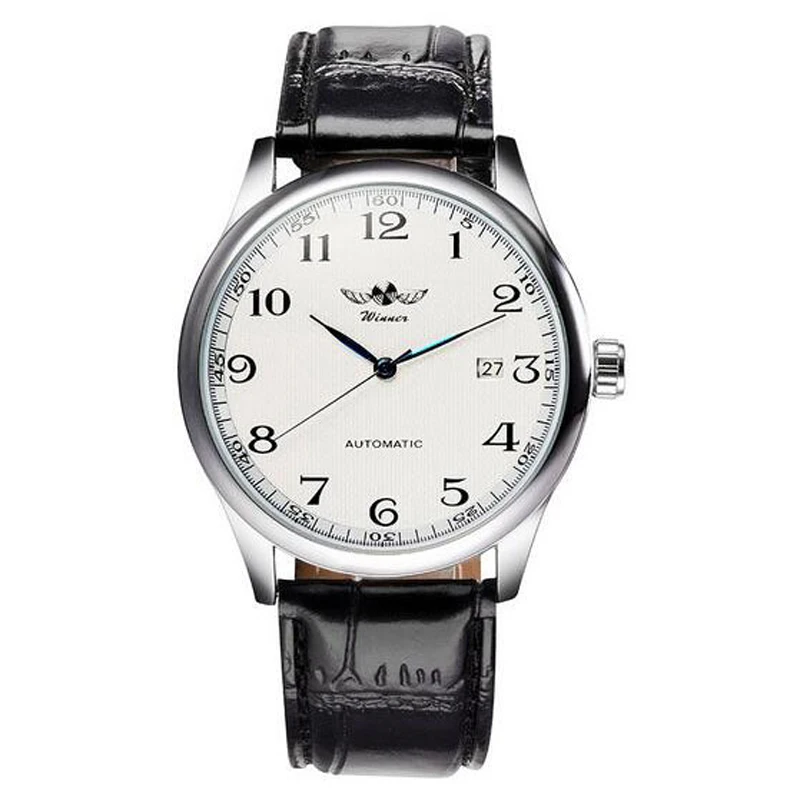 WINNER automatic mens watches business classic auto date day leather band skeleton self-wind wristwatch mechanical watch,business watch link
