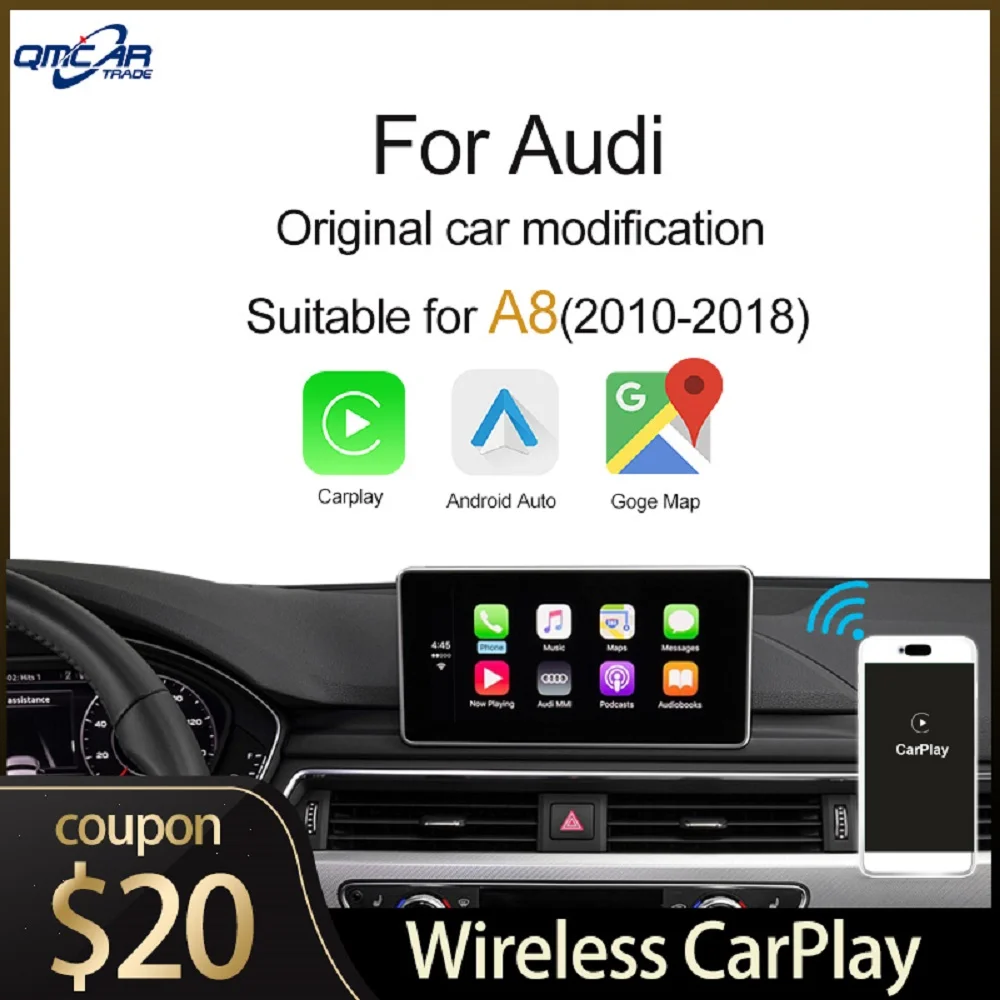 QMCAR беспроводной Apple CarPlay для 2010- Audi A8 с 3g+ MMI Android Авто/Carplay поддержка Mirrorlink ios 13