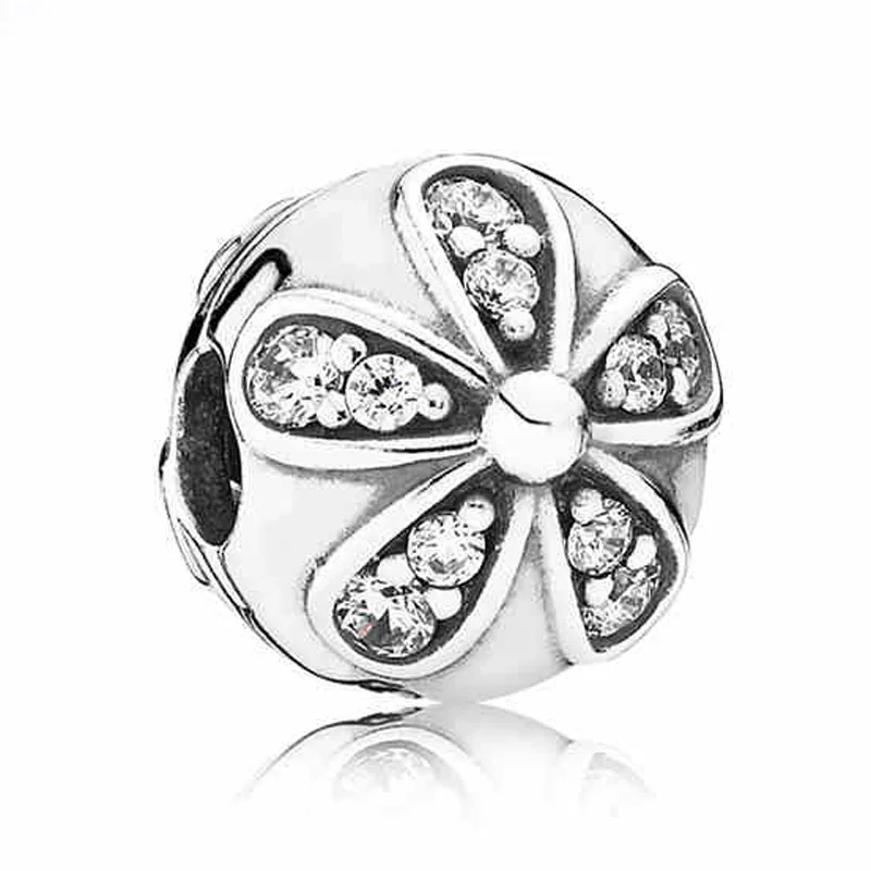 Crystallised Снежинка DAZZLING Daisies цветок первоцвета зажим бисеры соответственные Пандоре обаятельные браслеты 925 пробы шарма стерлингового серебра ювелирные изделия
