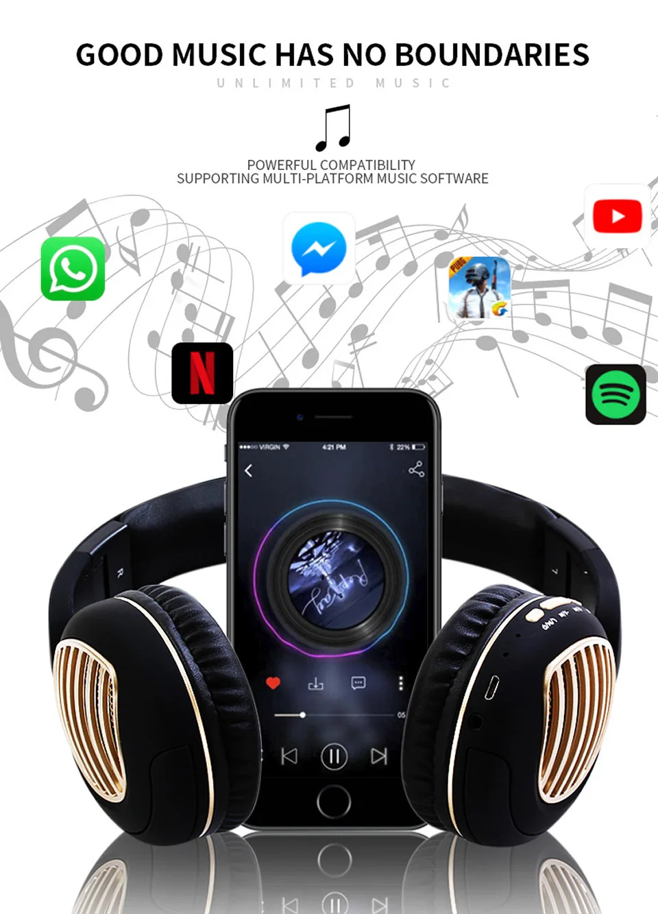 Wireless Headphones Bluetooth Headset Active Noise Cancelling Stereo Earphone with Mic Support TF Card for Huawei Xiaomi IPhone