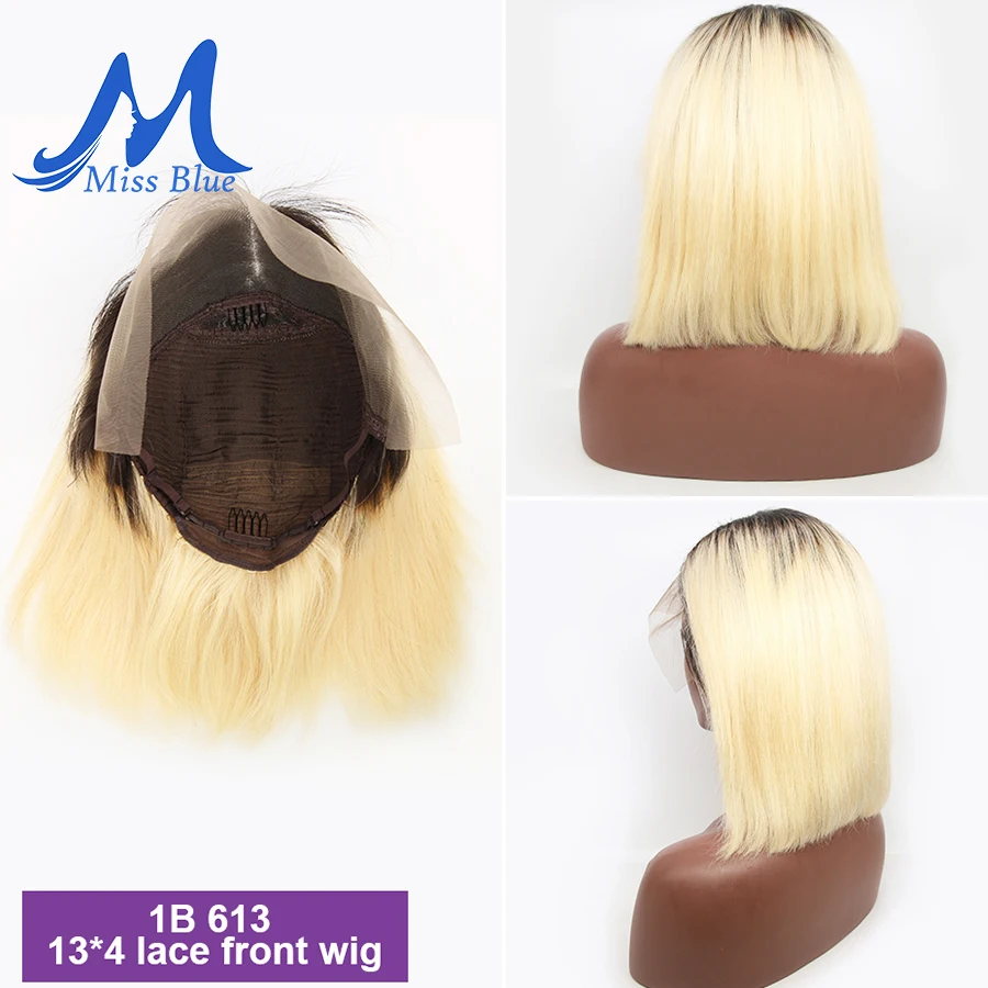 Missblue 13x6 Синтетические волосы на кружеве человеческих волос парики для чернокожих Для женщин средний коэффициент для детей от 8 до 16 бразильский человеческих волос парик 613 эффектом деграде(переход от темного к блонд парики 130