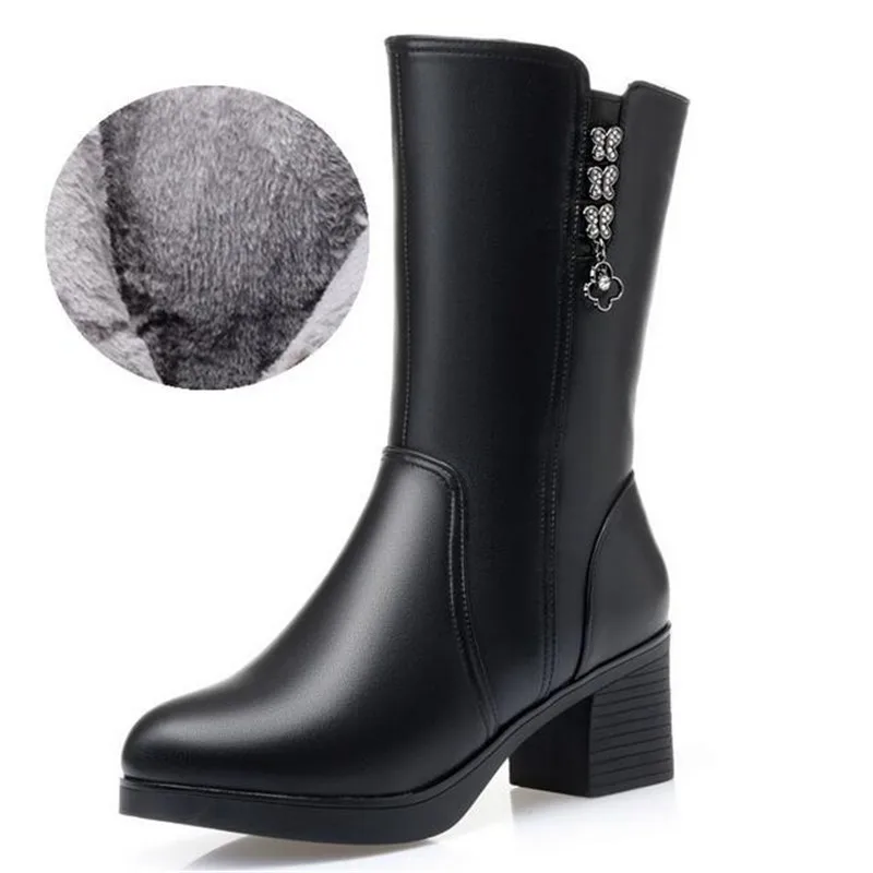 ZXRYXGS/Брендовая женская обувь; ботинки; зимняя обувь; модные ботинки из натуральной кожи; шерстяная обувь больших размеров; женские теплые зимние ботинки; женские ботинки - Цвет: black inisde plush 1