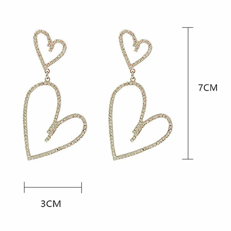FYUAN Geometric Full Rhinestone Drop Earrings for Women Bijoux Fashion Shiny Heart Crystal Dangle Earrings Jewelry Gifts