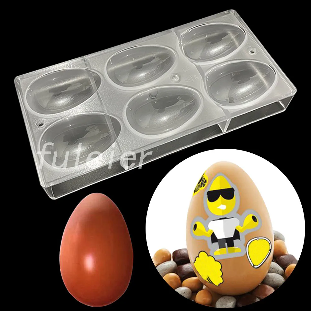 6 Hole Easter Egg Polycarbonate Chocolate Mold,DIY Baking Pastry Confectionery Tools Tray Candy Cake Decorating Mould Bakeware