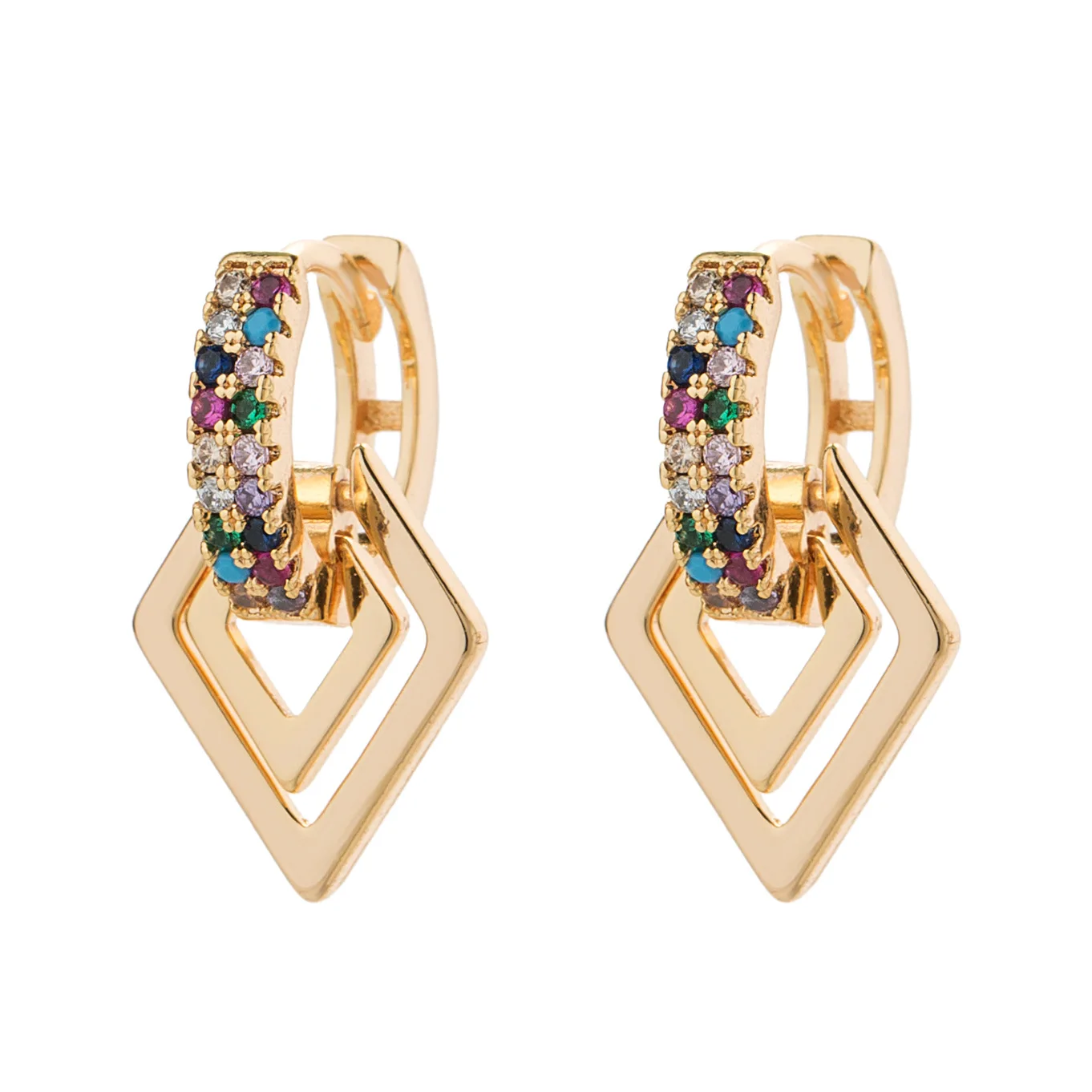 New Arrival Alloy Zircon hoop Earring Geometric Rainbow Crystal Jewelry Fashion Retro Gold Hollow Out Earring Birthday Gift - Окраска металла: 2