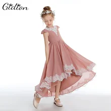 

New Asymmetrical Flower Girls Dresses For Wedding Junior Bridesmaid Dresses Chiffon Dusty Rose Party Prom Pageant Gown For Kids