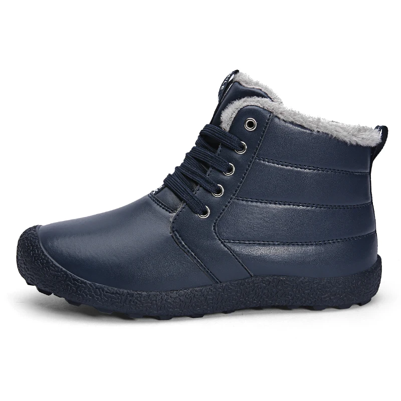 Blue Leather Мужские ботинки противоскользящая кожаная обувь модная зимняя теплая обувь с мехом, плюшевые зимние ботильоны мужские кроссовки размера плюс 39-48 - Цвет: Blue Leather
