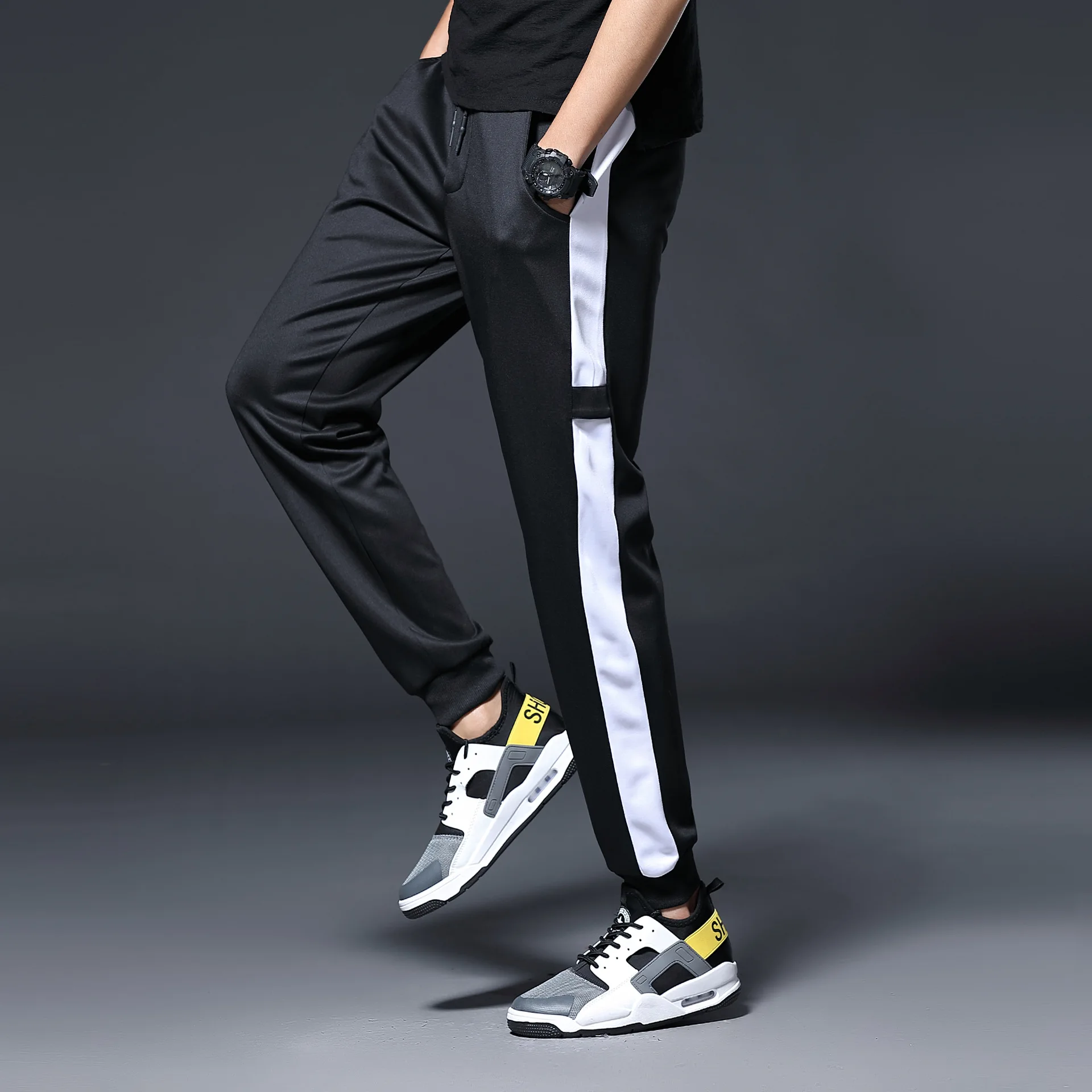 

LYCRA South Korean Silk Cloth Autumn And Winter Thick Section Thread Trousers Running Sports Casual Fashion Legs Elastic Waist T